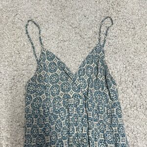 Women's Blue Patterned Maxi Dress V-Neck